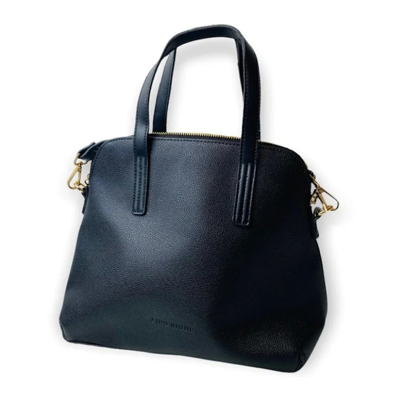 Louinhide Black Faux  Leather Handbag / Crossbody with Pinstripe Lining - Picture 3 of 11